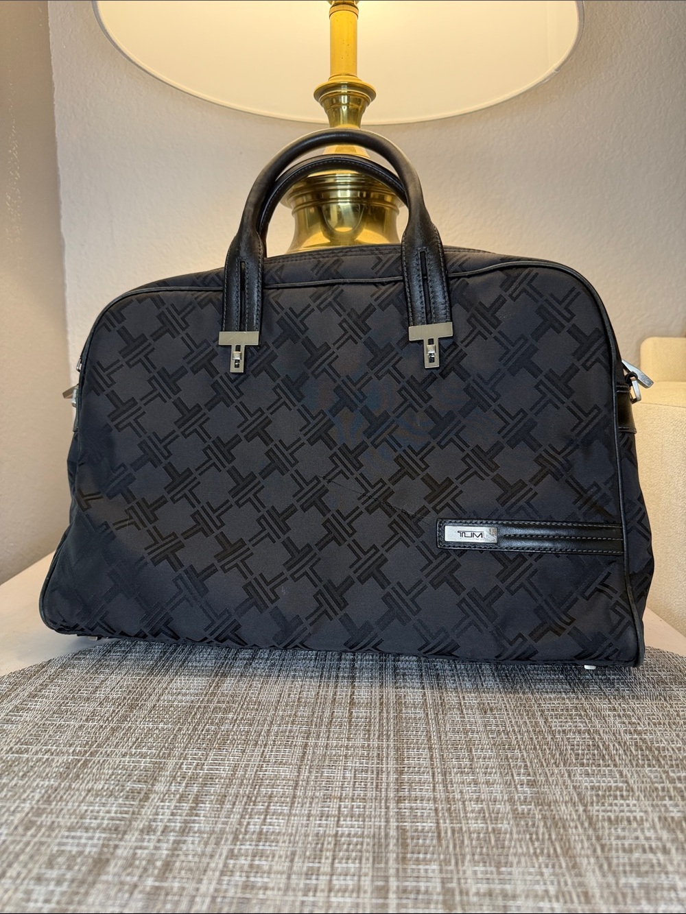Tumi Black Monogram Nylon Laptop Briefcase